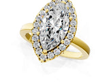 Yellow gold Marquise Halo Diamond Solitaire with Pavé Band and Four-Prong Setting_94