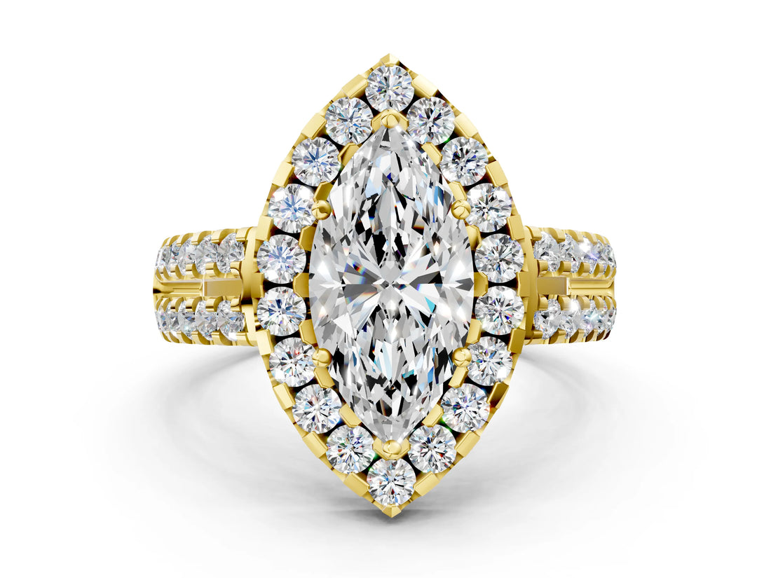 Yellow gold Marquise Halo Diamond Split Shank Engagement Ring with Prong Setting_33