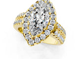 Yellow gold Marquise Halo Diamond Split Shank Engagement Ring with Prong Setting_34