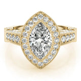 Yellow gold Marquise Halo Diamond Split Shank Pave Ring 1