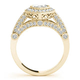 Yellow gold Marquise Halo Diamond Split Shank Pave Ring 2