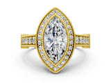 Yellow gold Marquise Halo Diamond Split Shank Pave Ring_14