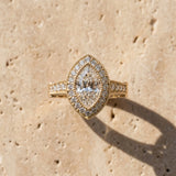 Yellow gold Marquise Halo Diamond Split Shank Pave Ring_15