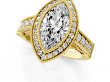 Yellow gold Marquise Halo Diamond Split Shank Pave Ring_15