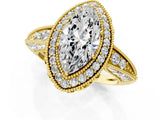 Yellow gold Marquise Halo Diamond Split Shank Ring with Milgrain Detail_50