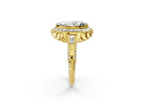 Yellow gold Marquise Halo Diamond Split Shank Ring with Milgrain Detail_51