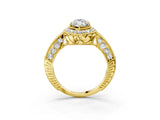 Yellow gold Marquise Halo Diamond Split Shank Ring with Milgrain Detail_52