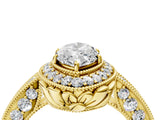 Yellow gold Marquise Halo Diamond Split Shank Ring with Milgrain Detail_53
