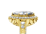 Yellow gold Marquise Halo Diamond Split Shank Ring with Milgrain Detail_54