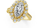 Yellow gold Marquise Halo Milgrain Pave Diamond Ring with Four-Prong Setting 1