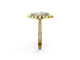 Yellow gold Marquise Halo Milgrain Pave Diamond Ring with Four-Prong Setting 2