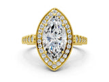 Yellow gold Marquise Halo Milgrain Solitaire with Bezel Set Side Stones and Pave Band_32