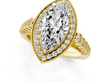 Yellow gold Marquise Halo Milgrain Solitaire with Bezel Set Side Stones and Pave Band_33