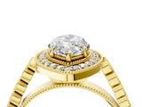 Yellow gold Marquise Halo Milgrain Solitaire with Bezel Set Side Stones and Pave Band_36