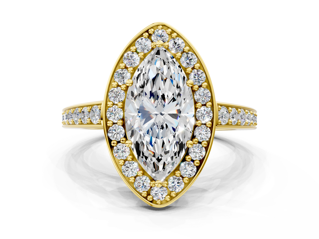 Yellow gold Marquise Halo Pavé Diamond Engagement Ring with Bezel Setting_20