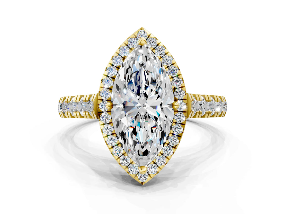 Yellow gold Marquise Halo Pavé Diamond Engagement Ring with Four-Prong Setting_26