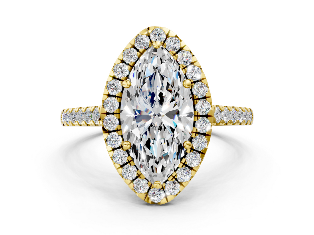 Yellow gold Marquise Halo Pavé Diamond Engagement Ring with Four-Prong Setting_3