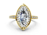Yellow gold Marquise Halo Pave Band Solitaire Ring with Prong Setting_66