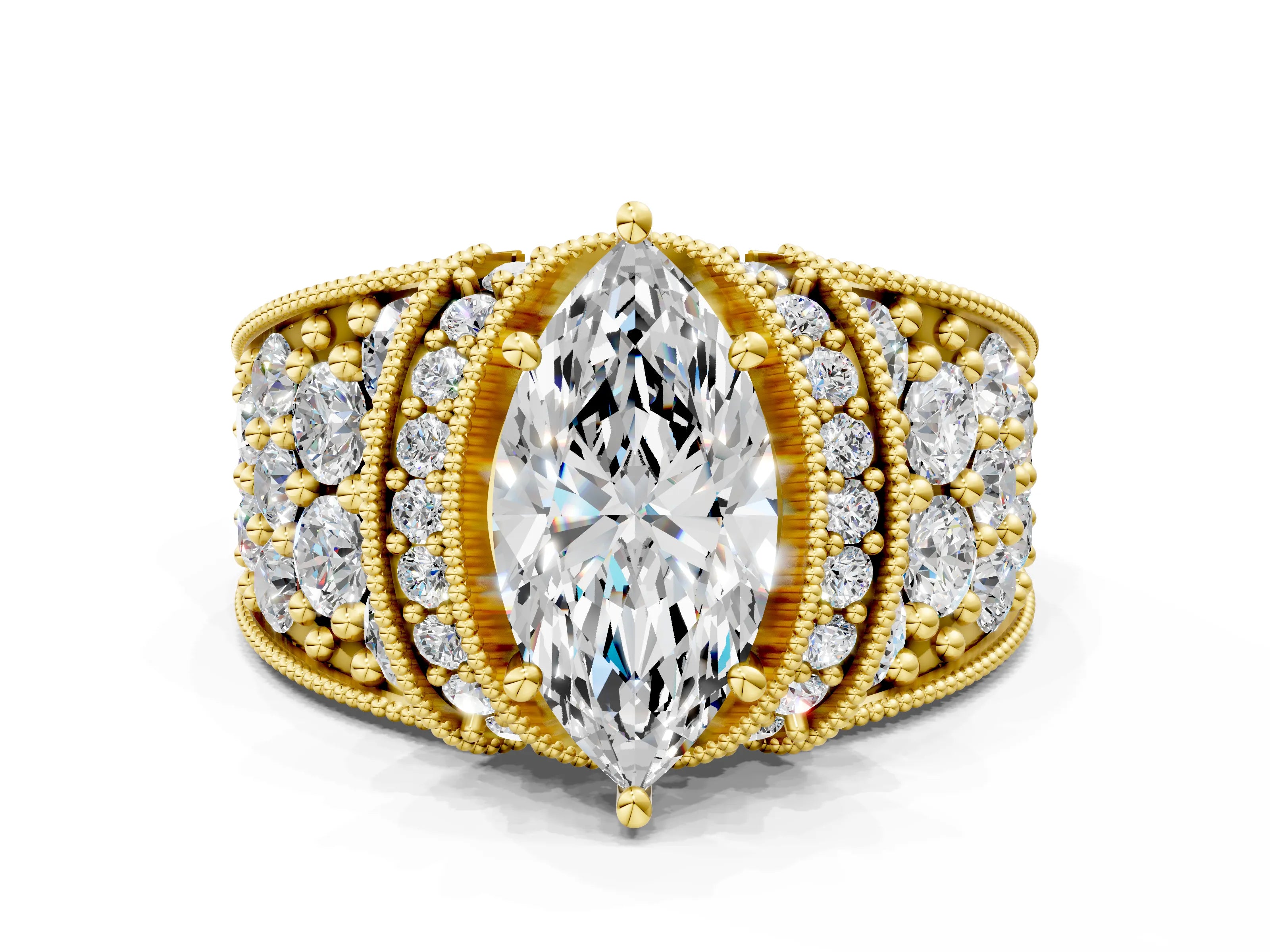 Yellow Gold Marquise Vintage Pave Engagement Ring Setting