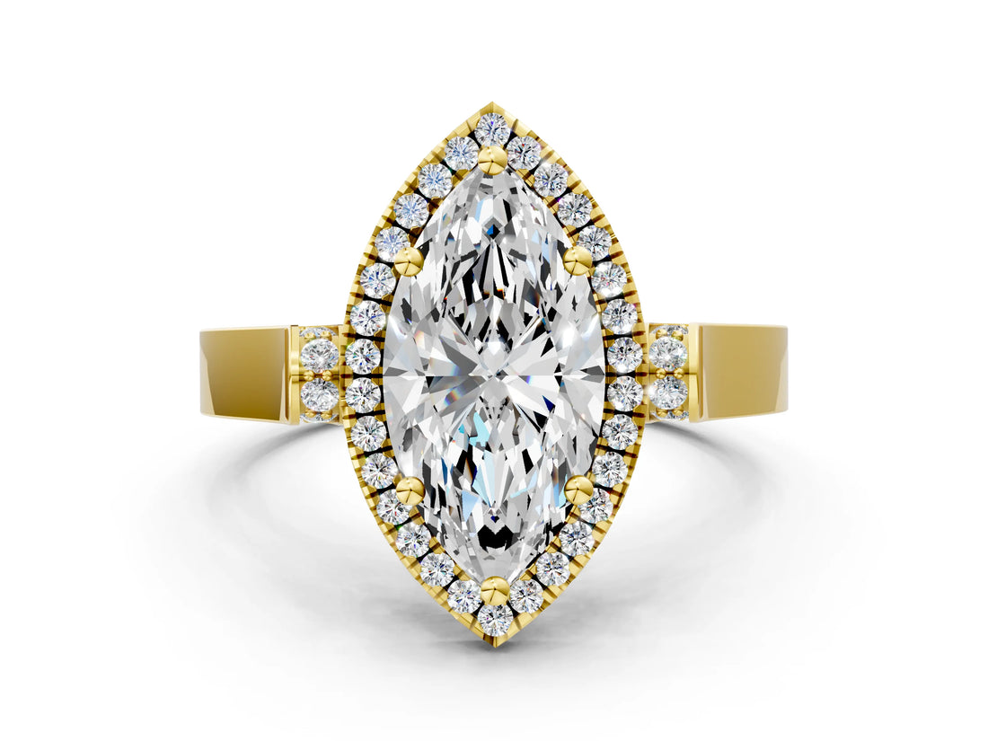Yellow gold Marquise Halo Pave Split Shank Prong Setting Ring_26