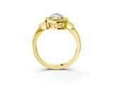 Yellow gold Marquise Halo Round Diamond Milgrain Pave Engagement Ring_12