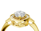 Yellow gold Marquise Halo Round Diamond Milgrain Pave Engagement Ring_13