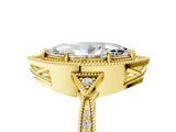 Yellow gold Marquise Halo Round Diamond Milgrain Pave Engagement Ring_14