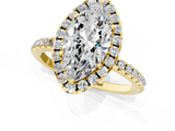 Yellow gold Marquise Halo Round Diamond Pavé Band Four-Prong Ring_4