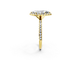 Yellow gold Marquise Halo Round Diamond Pavé Band Four-Prong Ring_5