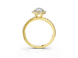 Yellow gold Marquise Halo Round Diamond Pavé Band Four-Prong Ring_6