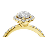Yellow gold Marquise Halo Round Diamond Pavé Band Four-Prong Ring_7