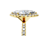Yellow gold Marquise Halo Round Diamond Pavé Band Four-Prong Ring_8