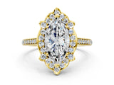Yellow gold Marquise Halo Round Diamond Pave Band with Four-Prong Setting_38