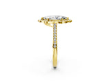 Yellow gold Marquise Halo Round Diamond Pave Band with Four-Prong Setting_40
