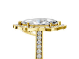 Yellow gold Marquise Halo Round Diamond Pave Band with Four-Prong Setting_43
