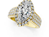 Yellow gold Marquise Halo Round Diamond Pave Band with Prong Setting 1
