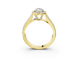 Yellow gold Marquise Halo Round Diamond Pave Band with Prong Setting 3