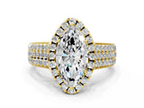 Yellow gold Marquise Halo Round Diamond Pave Band with Prong Setting