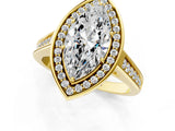Yellow gold Marquise Halo Solitaire Diamond Ring with Pave Band and Bezel Setting_50