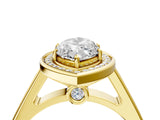 Yellow gold Marquise Halo Solitaire Diamond Ring with Pave Band and Bezel Setting_53