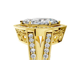 Yellow gold Marquise Halo Split Shank Diamond Ring with Milgrain Prong Setting_11