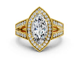 Yellow gold Marquise Halo Split Shank Diamond Ring with Milgrain Prong Setting_6