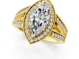Yellow gold Marquise Halo Split Shank Diamond Ring with Milgrain Prong Setting_7