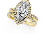 Yellow gold Marquise Halo Split Shank Diamond Ring with Pavé Setting 1