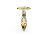 Yellow gold Marquise Halo Split Shank Diamond Ring with Pavé Setting 2