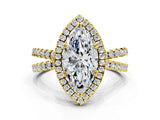 Yellow gold Marquise Halo Split Shank Diamond Ring with Pavé Setting