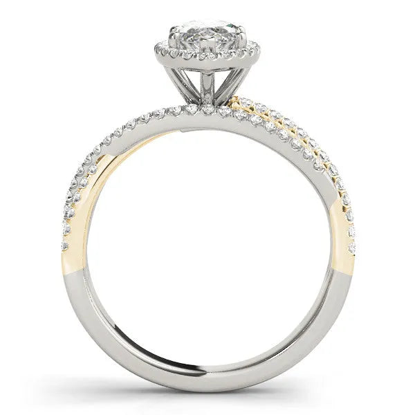 Yellow gold Marquise Halo Split-Shank Diamond Ring with Prong Setting