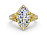 Yellow gold Marquise Halo Split Shank Diamond Ring with Prong Setting_19