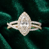 Yellow gold Marquise Halo Split-Shank Diamond Ring with Prong Setting_9