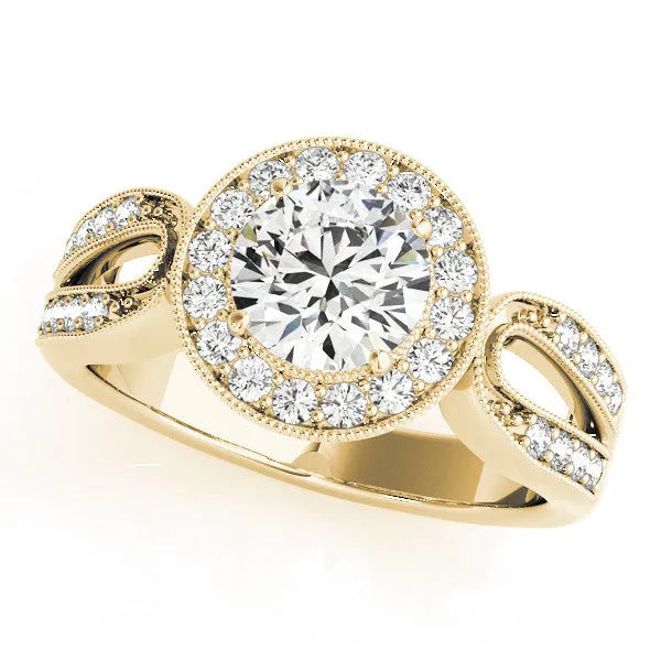 Yellow gold Marquise Halo Split Shank Milgrain Diamond Ring